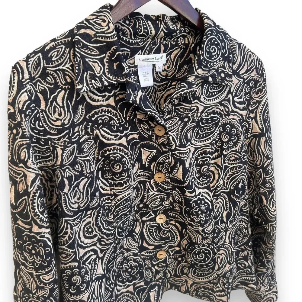 Coldwater Creek Linen Abstract Jacket Size Medium